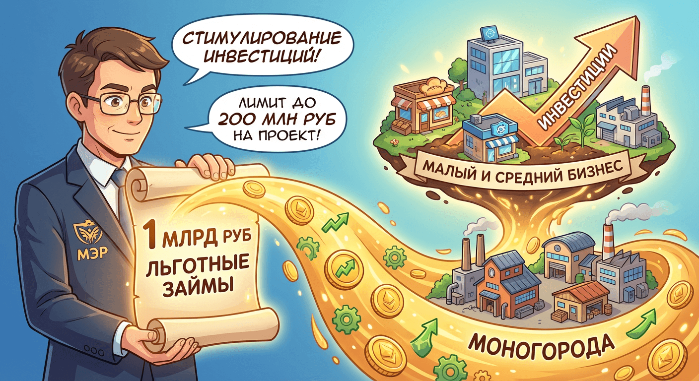 МЭР даст около 1 млрд рублей на льготные займы для бизнеса в моногородах