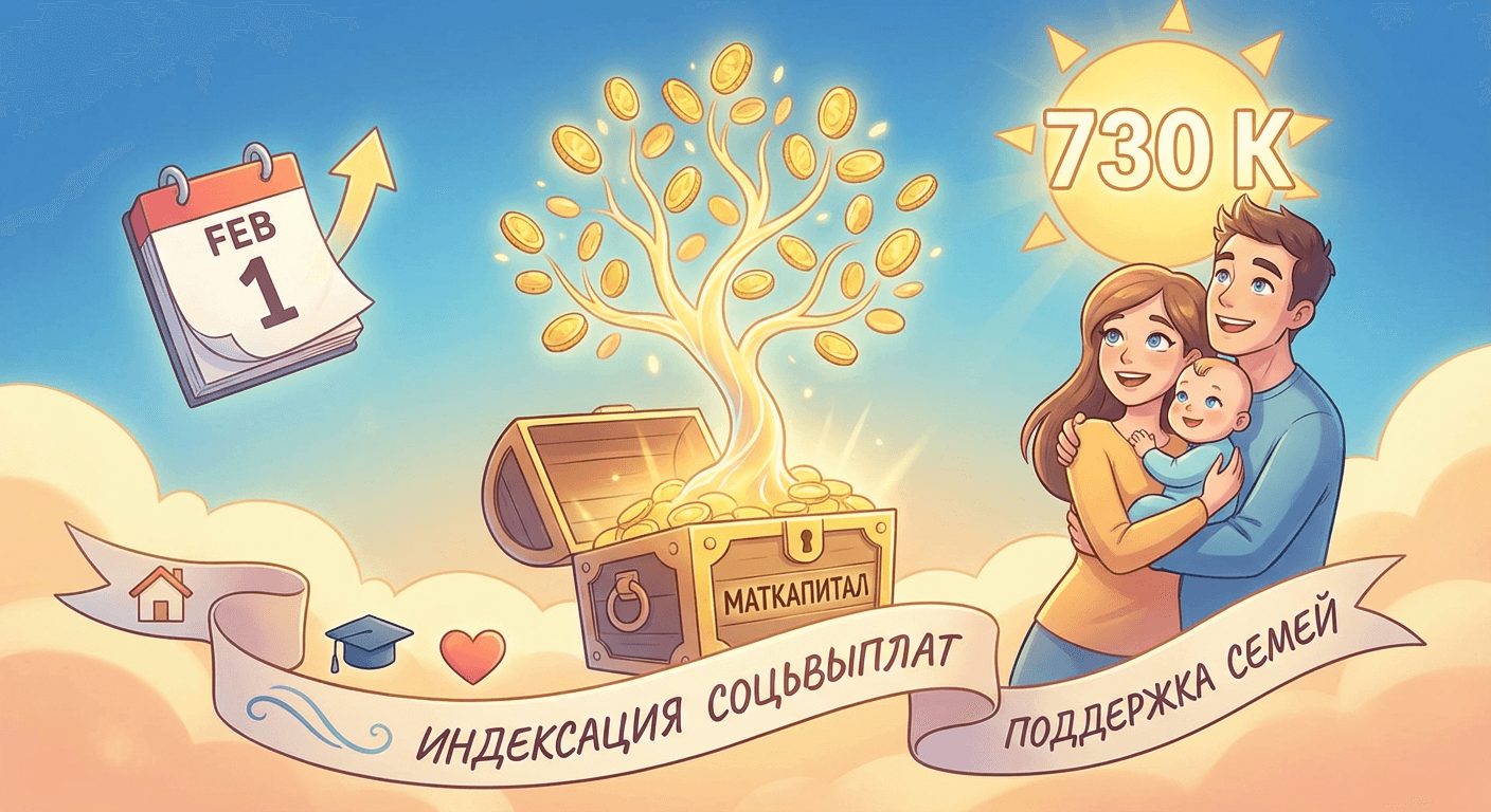 Маткапитал на первого ребенка вырастет с 1 февраля почти до 730 тысяч