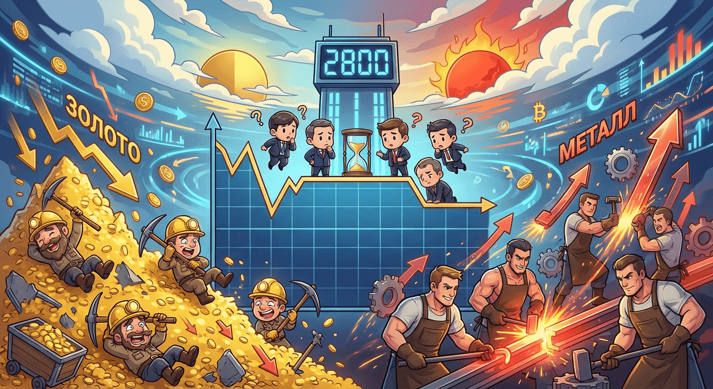 Рынок завис возле 2800 пунктов, акции золотодобытчиков резко упали
