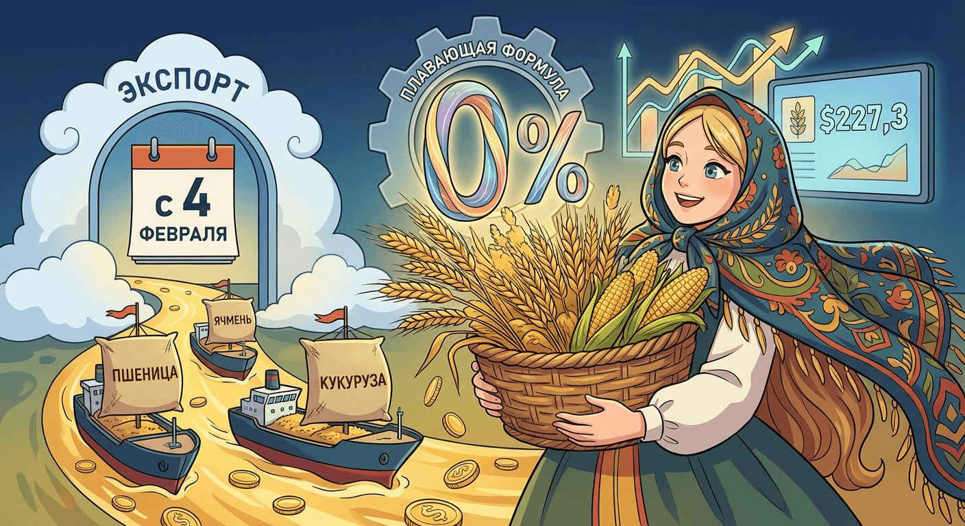Экспортные пошлины на пшеницу, ячмень и кукурузу в России с 4 февраля останутся нулевыми