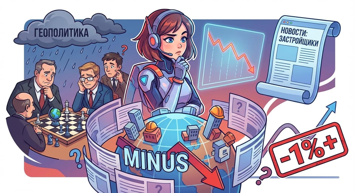 Рынок ушел в минус, геополитика и новости по застройщикам усилили давление на индекс