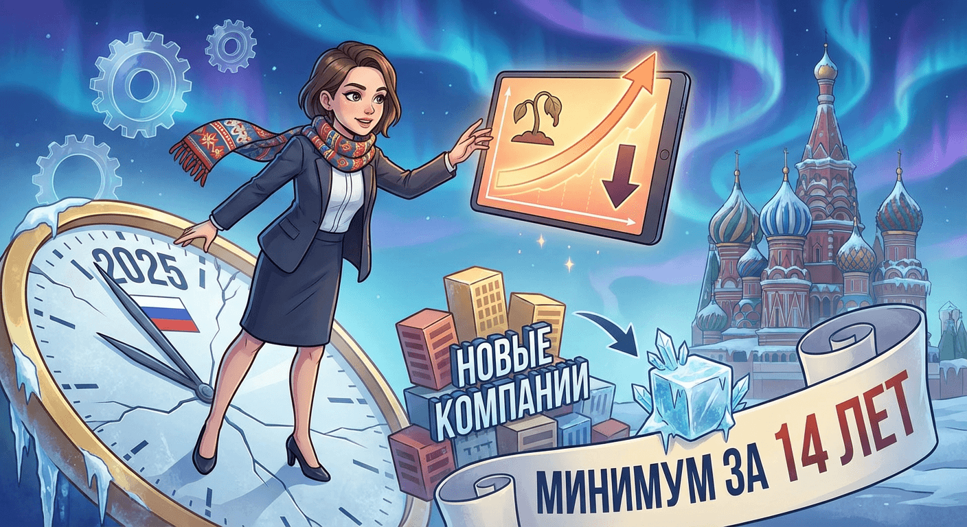 Число открывшихся компаний в России в 2025 году стало минимальным за последние 14 лет