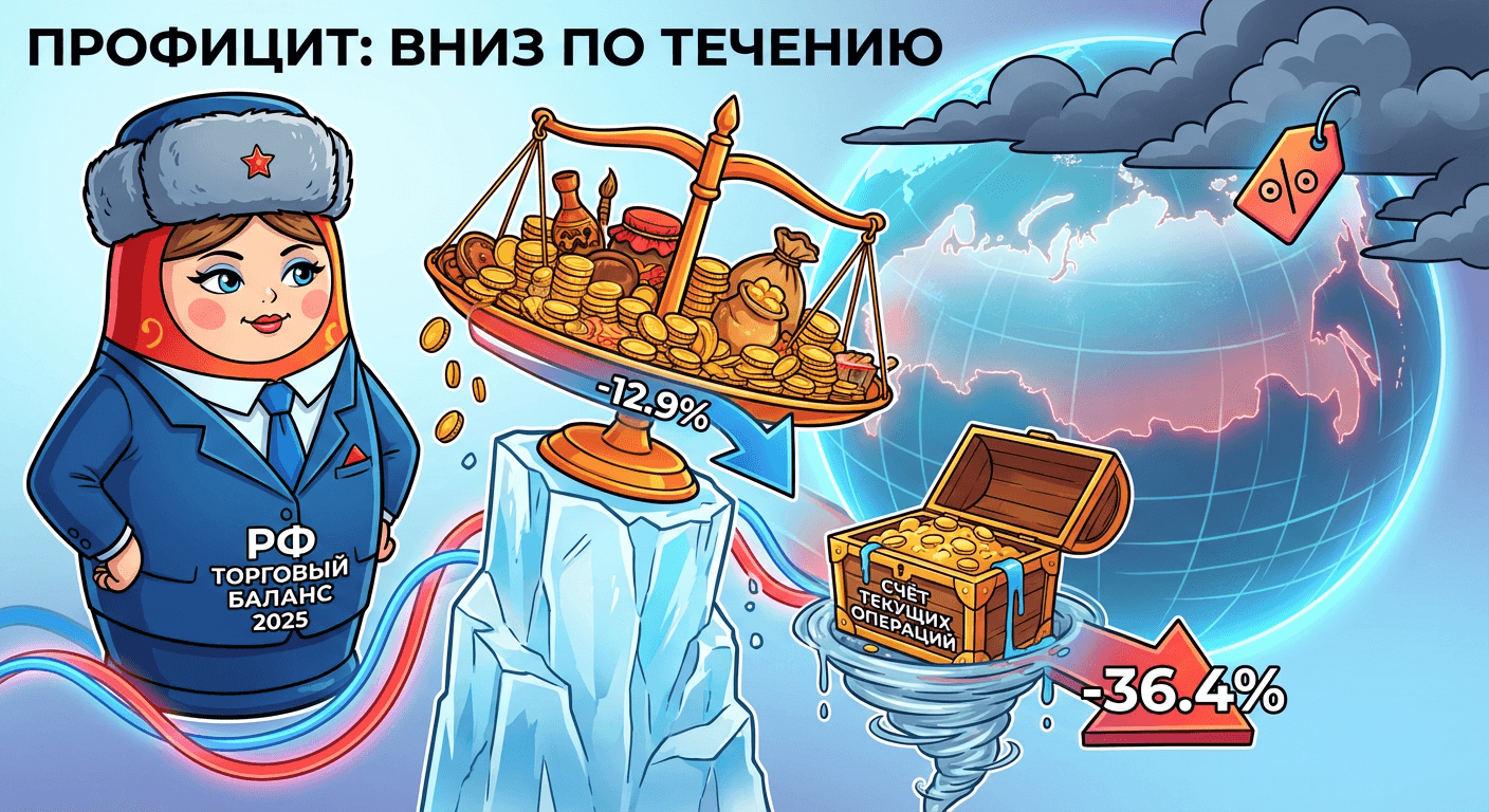 Профицит торгового баланса России в январе-ноябре 2025 года снизился на 12,9%